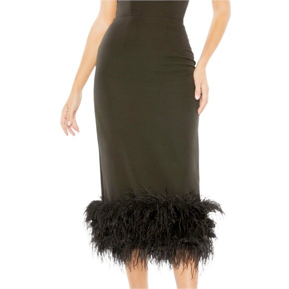 Mac Duggal 11629 Womens Size 8 Black Strapless Formal Dress With Feather‎ Trim - Picture 3 of 4